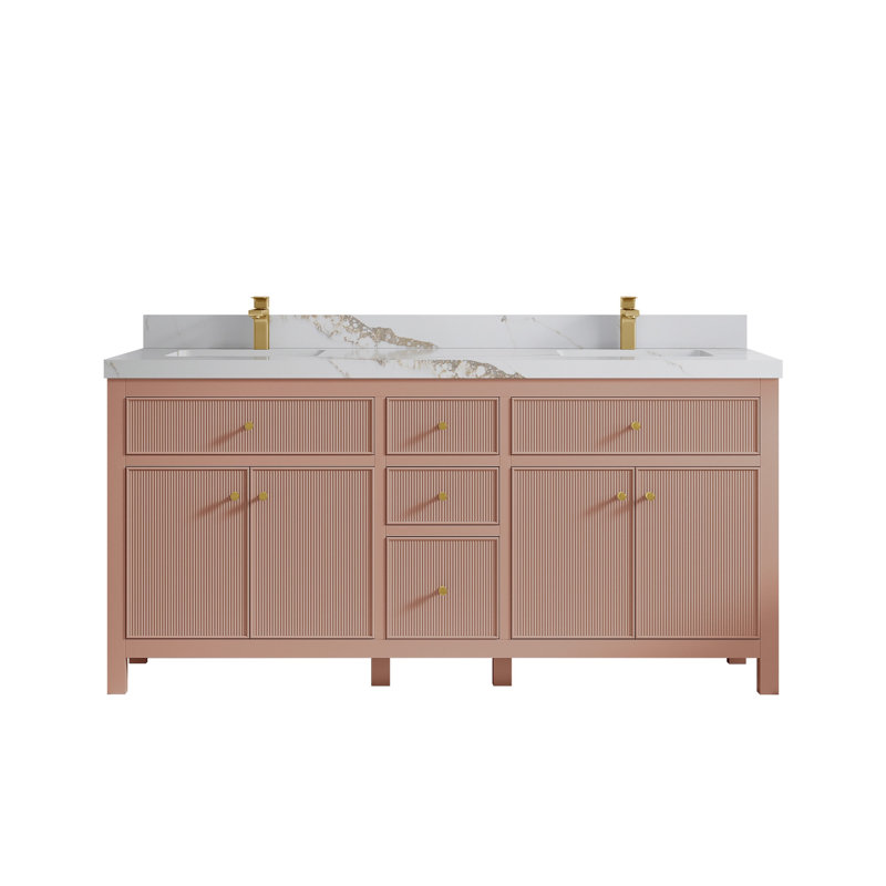 Ensemble de meuble-lavabo double 72 po Sonoma, 2 IN Calacatta Gold, Warm Rose