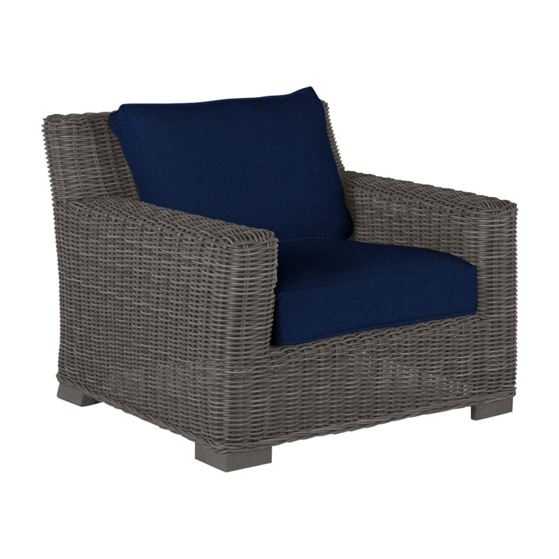 Rustic Woven Lounge Chair, Slate Gray, Welt, Indigo Velvet