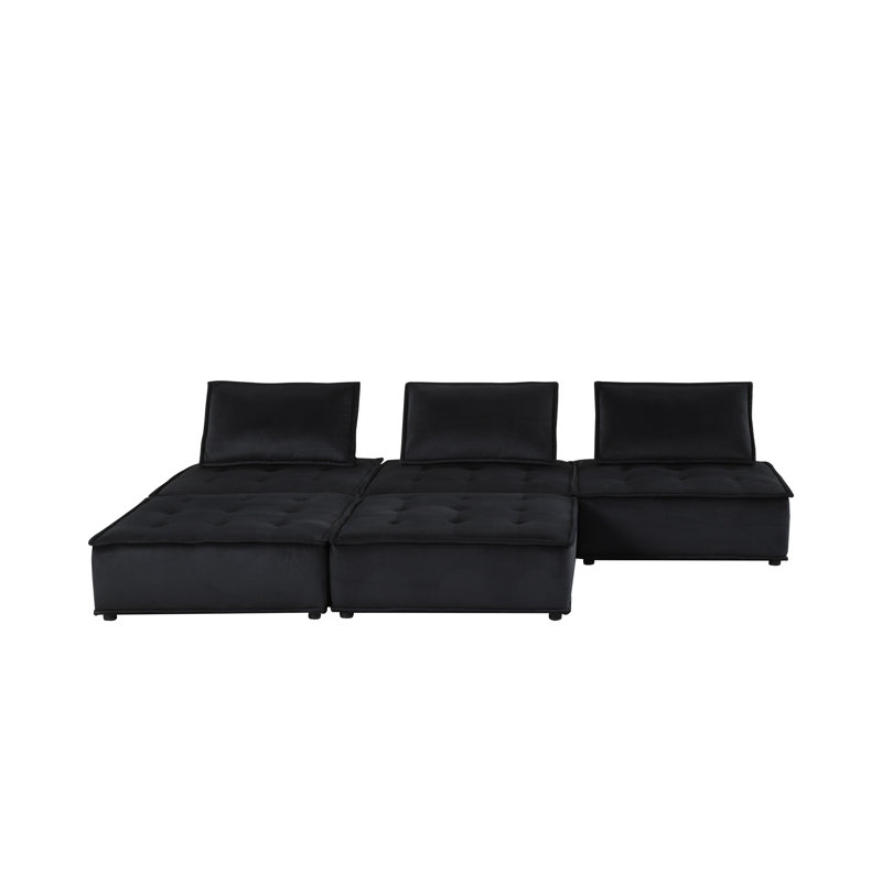 Anna 120" Black Velvet 4 Pc Modular Sofa