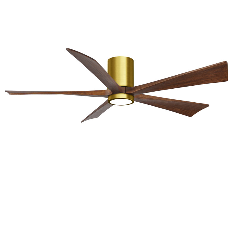 Ventilateur de plafond à 5 pales DEL avec ensemble d'éclairage inclus Irene, Laiton brossé, 60", Ton noyer
