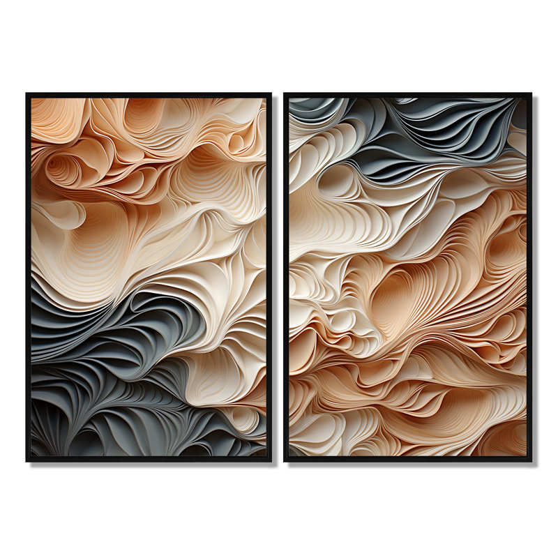 «Beige et orange Custards Collage I», art mural abstrait grand, H 36 po x l 48 po, Impression encadrée flottante, Noir