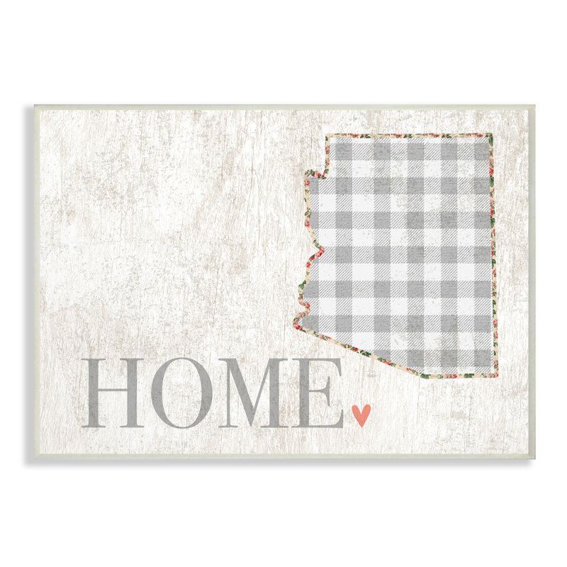 «Arizona Gray Gingham and Floral Heart and Home», impression, H 13 po x l 19 po x P 0,5 po, Plaque murale