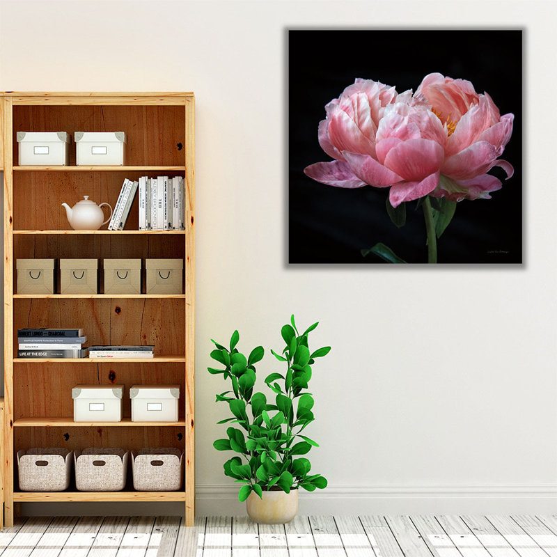 Coral Pivoines IV - reproduction d'art sur toile, H 12 po x l 12 po