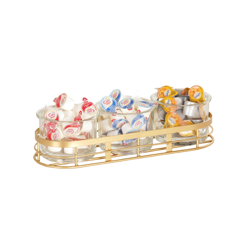 Monaco Gold Metal Condiment Organizer with (3) 16 Oz. Glass Jars, 5.75" H x 16.38 W x 5.88" D