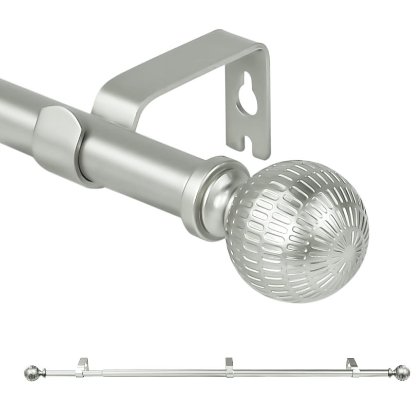 Ensemble de tringle à rideaux télescopique simple avec embouts sphériques réticulés, 48” – 84”, Argent argent