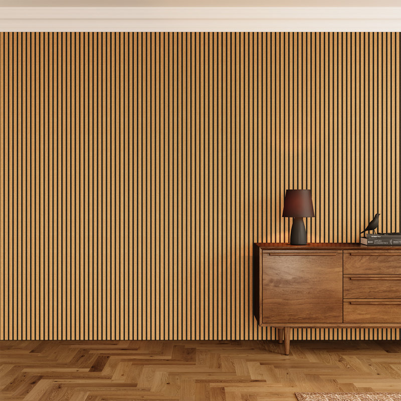 2 PCS 94"L x 24"W Acoustic Slat Wall Panels, Eco-Wood Look for Home/Office Wall & Ceiling (31.34 sq. ft.), America Oak