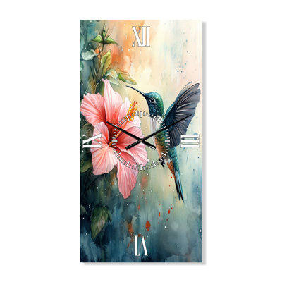 Horloge murale silencieuse en métal avec colibri et hibiscus - Impression sur métal