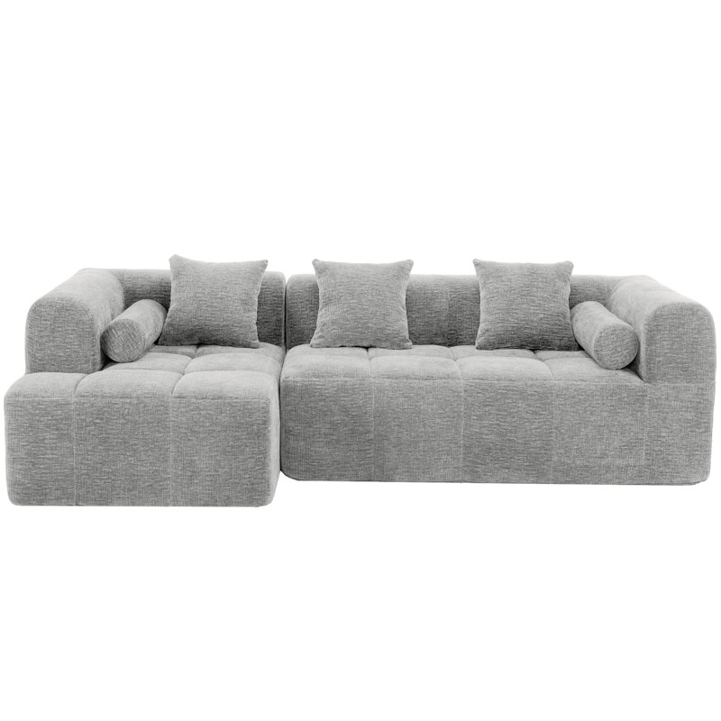 Boneless 2 - Piece Upholstered Sectional With Pillows, No Assembly Required Free Combination Sofa, Light Gray Chenille