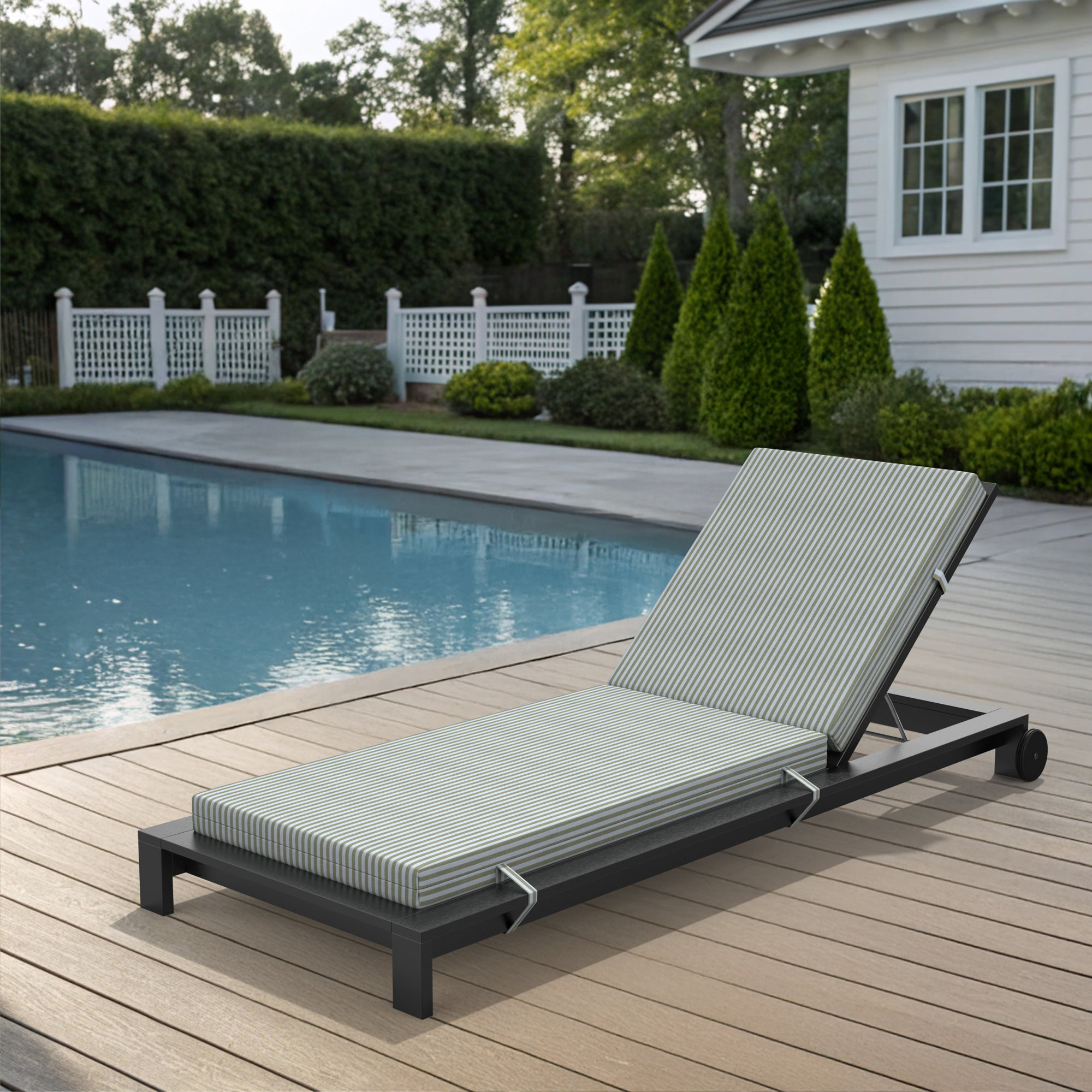 Lani Sunbrella Outdoor Chaise Lounge Cushion, 24" W x 45" D, Sail Away Aloe