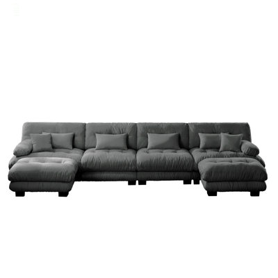Free Combination Modular Sectional Sofa,U Shaped Couch For Living Room, 4-Seater Comfy Cloud Couch With 2 Ottomans, Chenille Gray