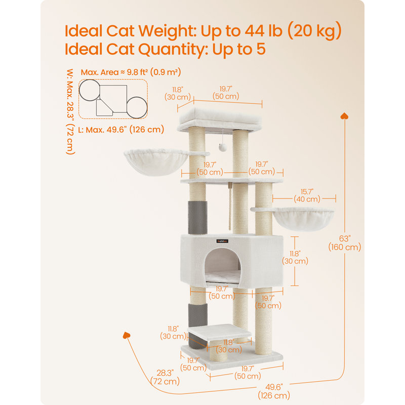 160 X 50 X 50 Cm 160cm H Cat Tree, Grey