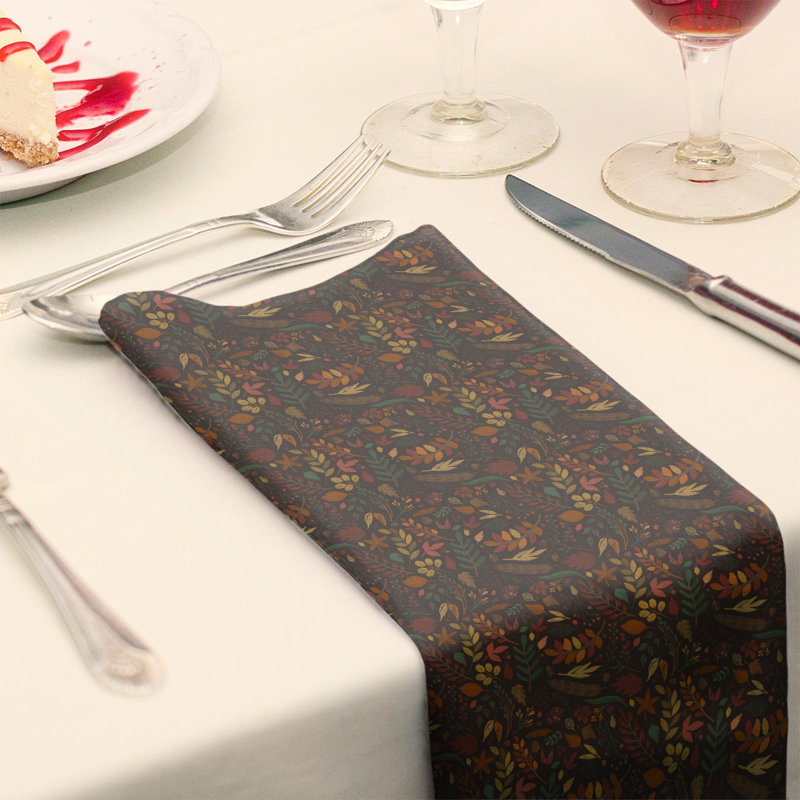 Floral Square Napkin, 10" x 10", Brown/Green/Beige, Cotton