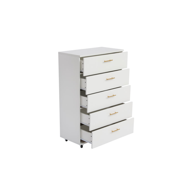 Commode 5 tiroirs avec poignées, blanc - armoire de rangement moderne