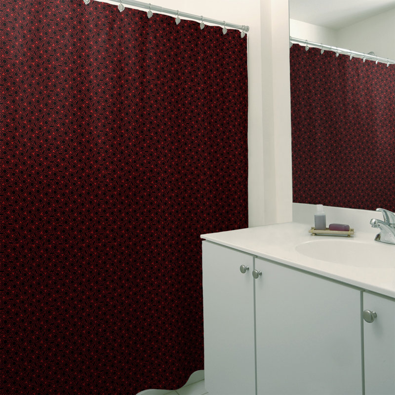 Rideau de douche simple hexagonal classique, Rouge / Noir