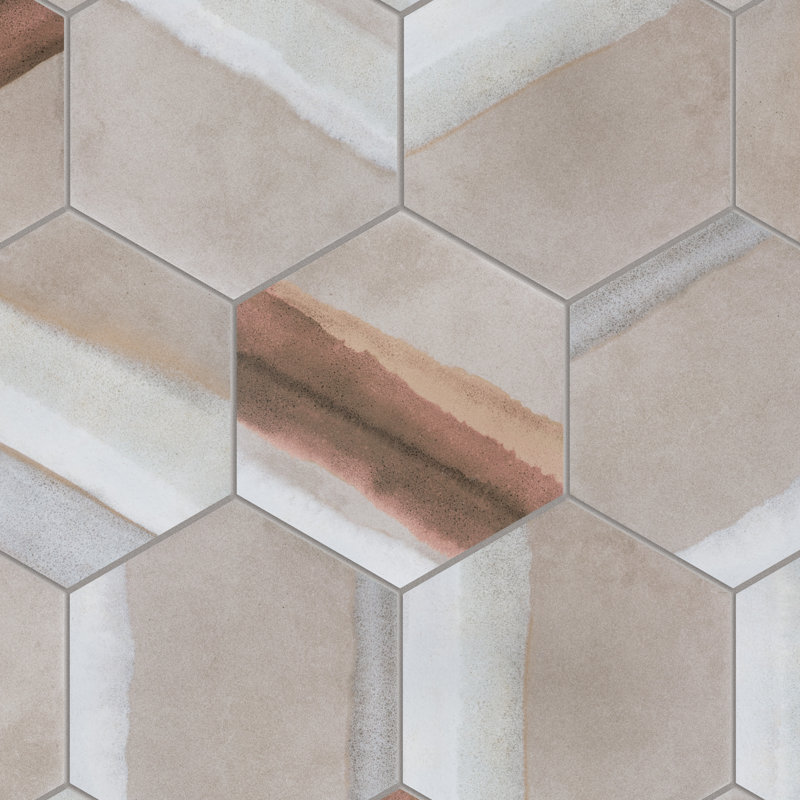 Matter Hex Canvas 8' x 9' Stone Look Wall & Floor Tile, Taupe/Red