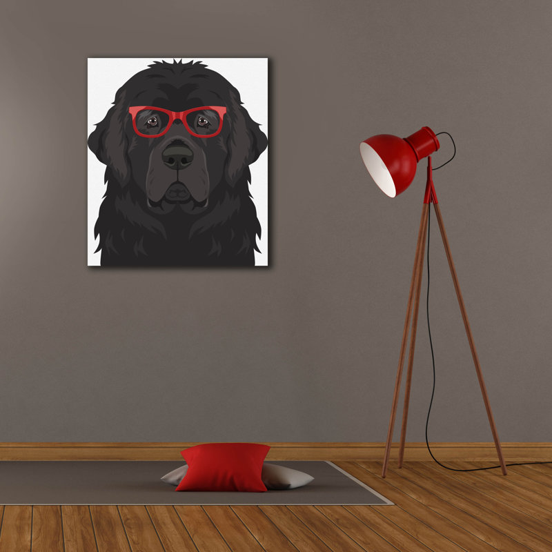 " Newfoundland Wearing Hipster Glasses " by Furbaby Affiliates, 30" H x 26" W x 1.5" D