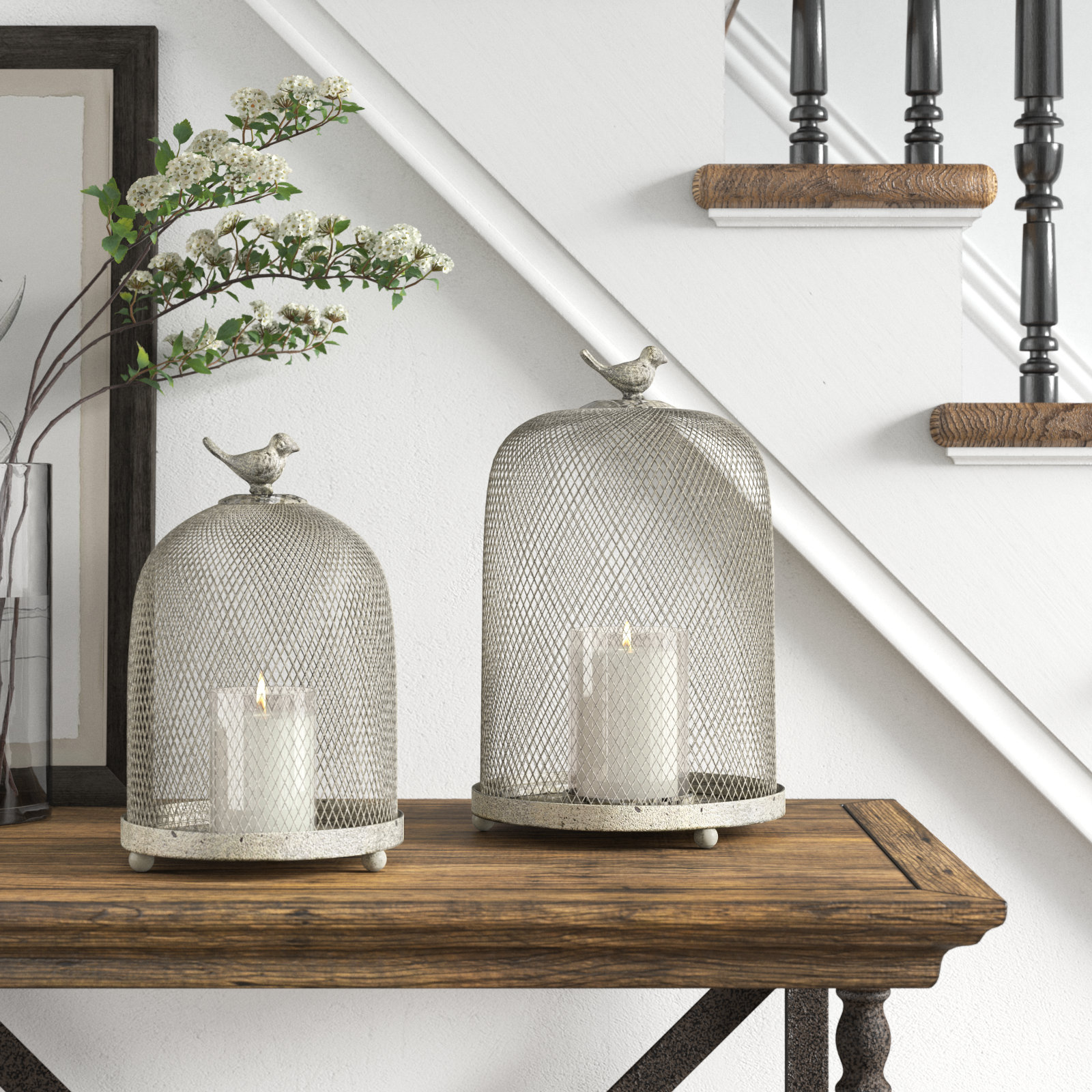 2 Piece Iron Tabletop Lantern Set
