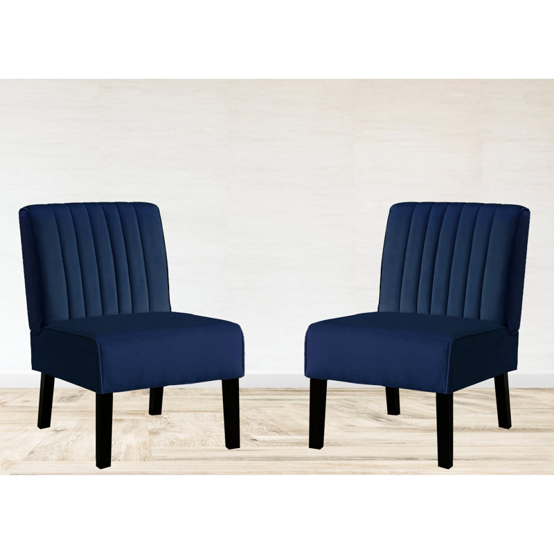 De 2 chaises modernes de style Mid-Century, velours bleu foncé, pieds en bois massif, 2 pièces indispensables pour le salon et la chambre à coucher, velours avec pieds pour