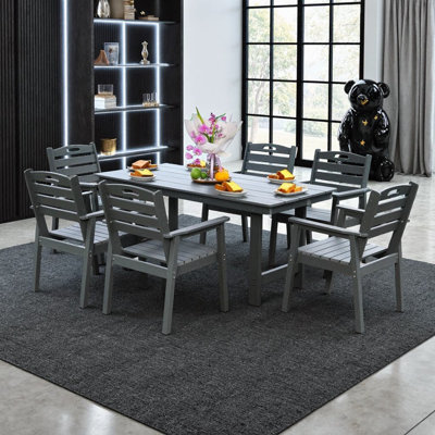 7-Piece HDPE Dining Set — Six Seats, Zero Maintenance & Umbrella-Ready for Your Crowded Retreat