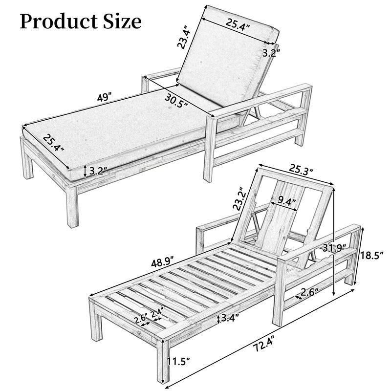 Chaise longue d'extérieur à dossier réglable en bois d'acacia (naturel), Beige
