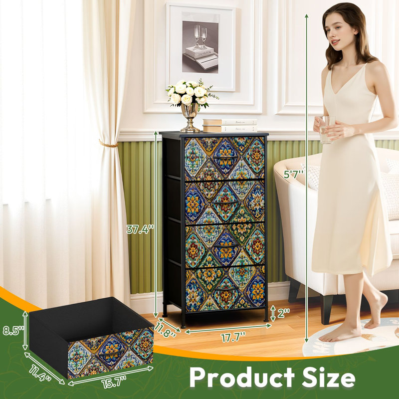 Commode de rangement verticale à 4 tiroirs avec carrelage en céramique mexicain Talavera