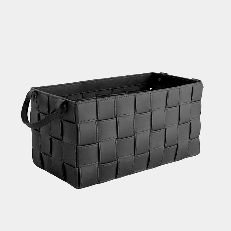 Soft Woven Leather Basket-Black-Lg, 12" H x 12" W x 24" D, Black