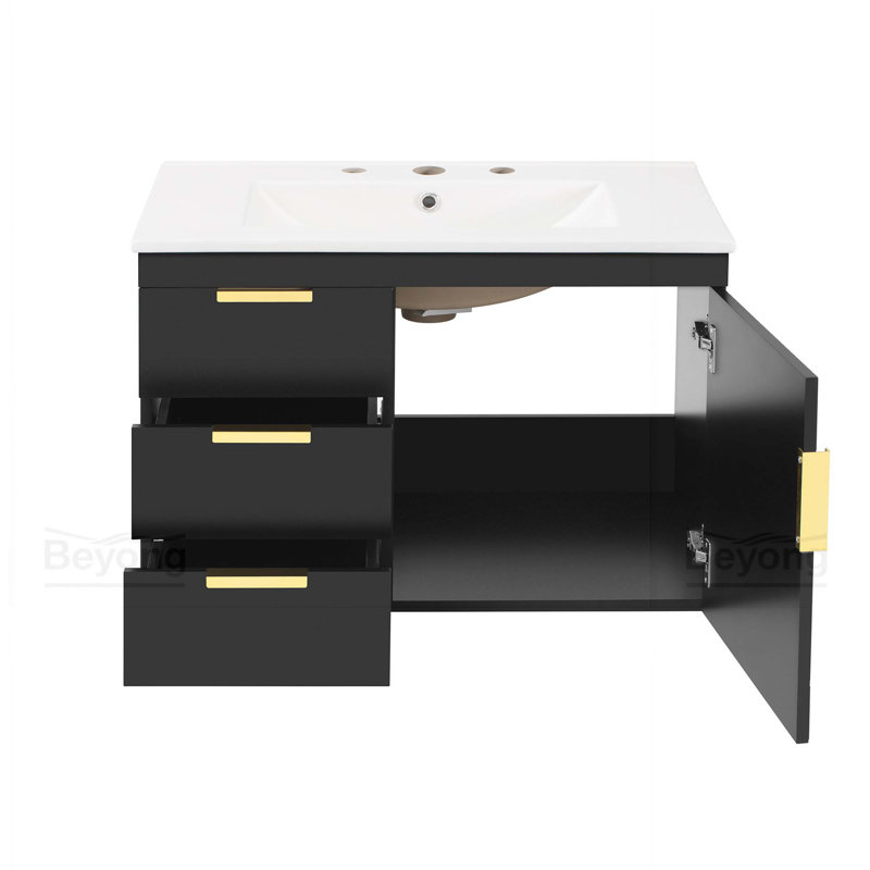 Armoire de salle de bain murale 30 "avec armoire latérale combinée, armoire de salle de bain avec porte à fermeture en douceur et tiroirs, meuble-lavabo moderne avec lavabo