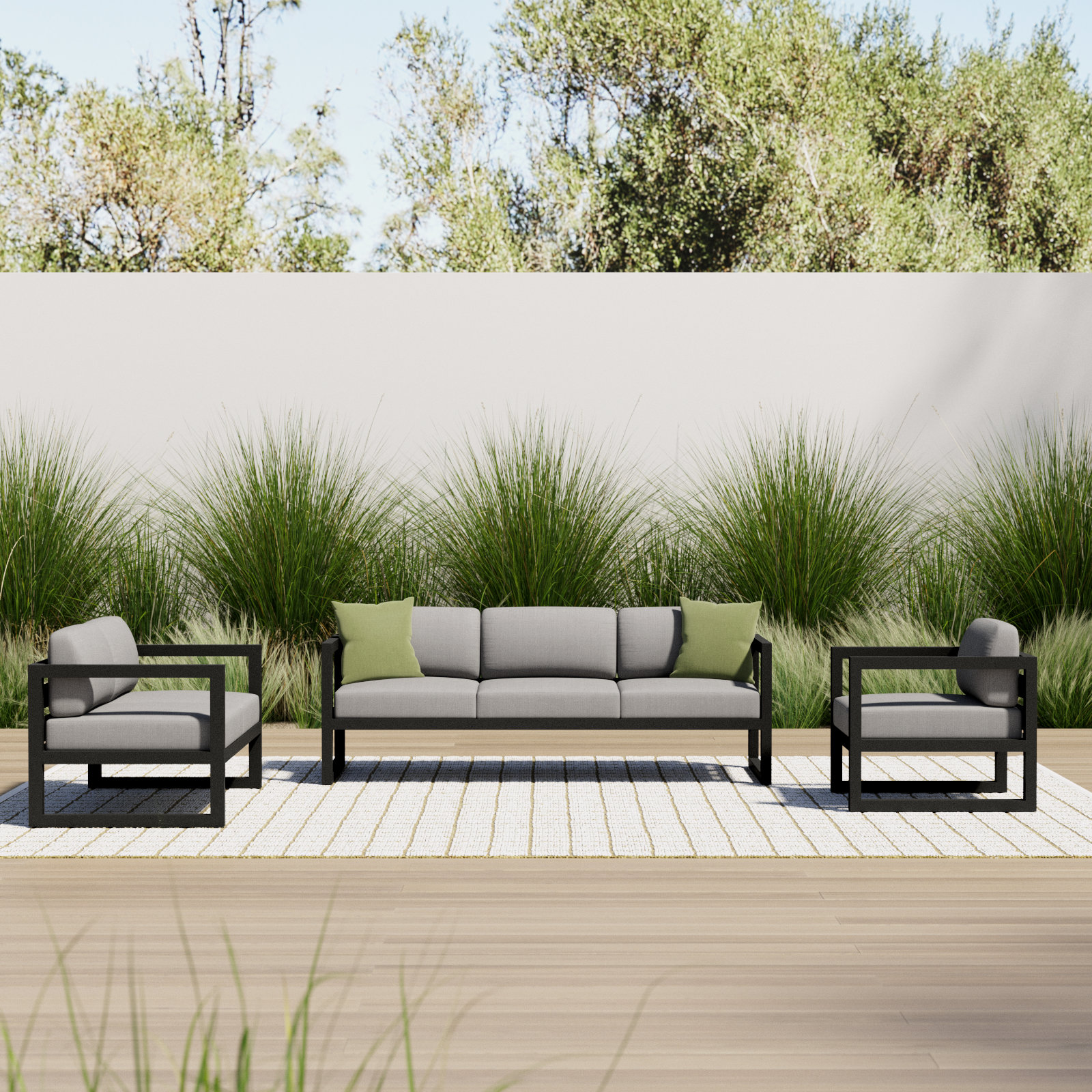 Smith 84" Sunbrella® Patio Sectional Set, Cast Silver, Black