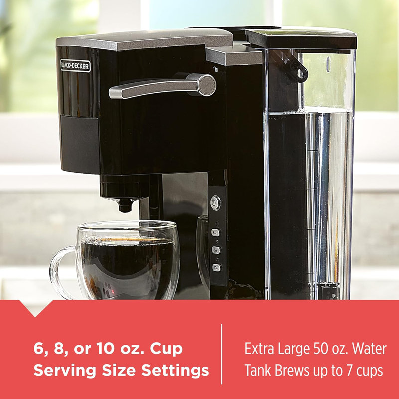 BLACK+DECKER Family Single Serve K-Cup Brewer: Large 50oz Water Reservoir, Versatile Ground Coffee, Adjustable Tray for Travel Mugs