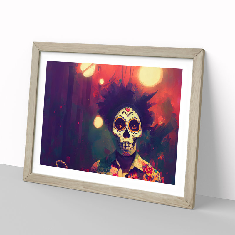 Day Of The Dead Man - Single Picture Frame Print, Oak, 25cm H x 34cm W x 2cm D