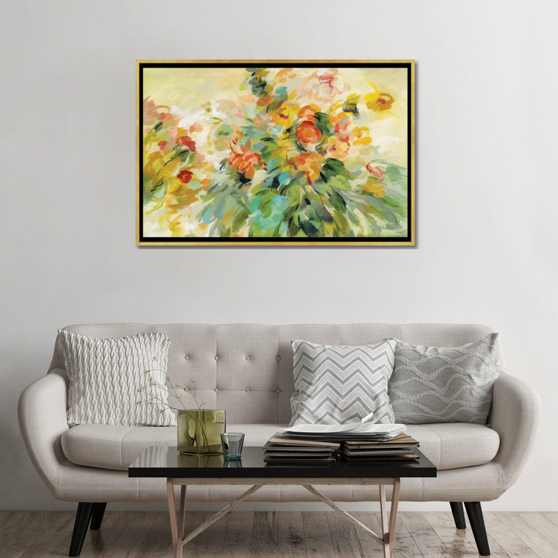 Festive Bouquet par Silvia Vassileva - impression d'art graphique, H 32 po x l 48 po x P 1,5 po, Toile encadrée d'or