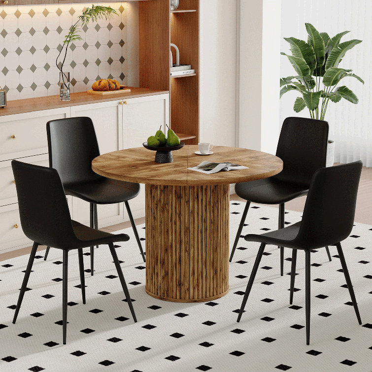 42" Modern Round Dining Table Set Fluted For 4-6 Person