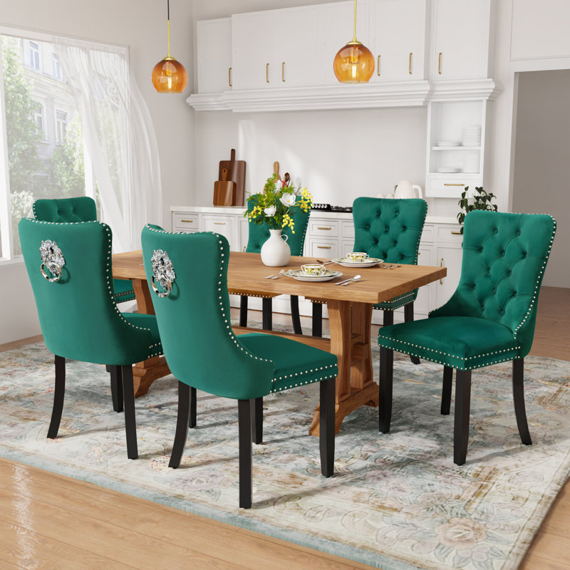Ensemble de 6 chaises de salle à manger rembourrées en velours, Vert