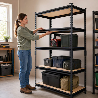 Étagère de rangement réglable en acier sans boulons à 5 niveaux, support à cadre robuste avec tablettes en bois composite, 36 po x 14 po x 72 po, organisateur autoportant 2000 lb pour garage, sous-sol, cuisine et entrepôt