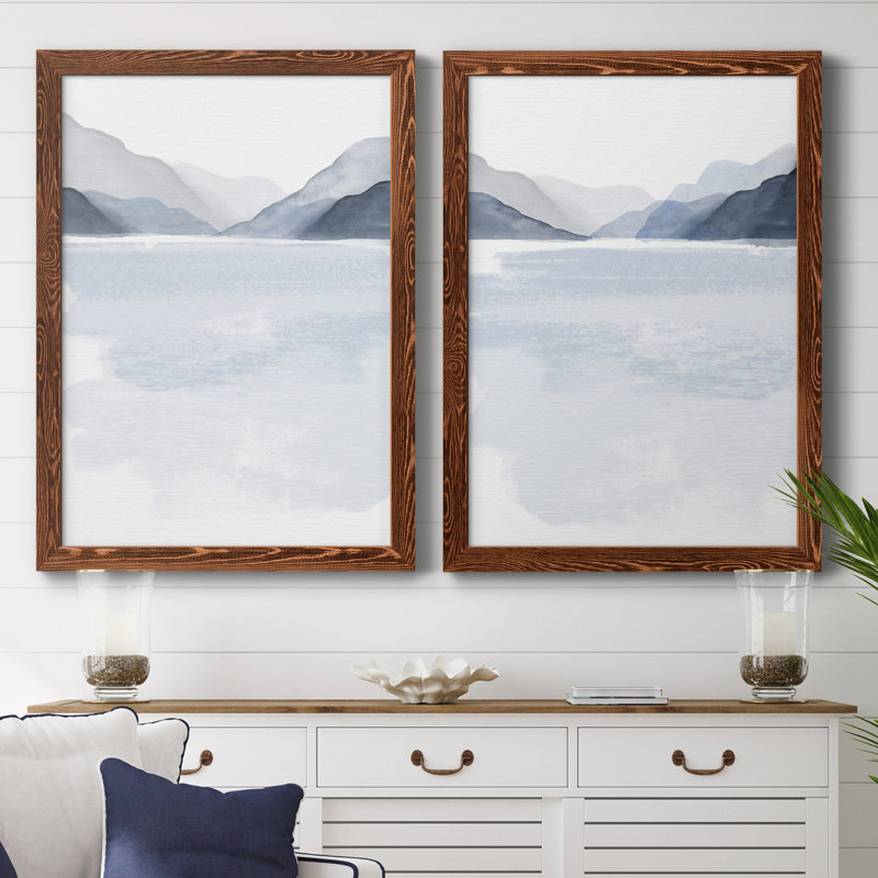 Glacial Lake I - ensemble de 2 peintures encadrées, H 24 po x l 36 po x P 1,5 po, Toile avec cadre en noyer