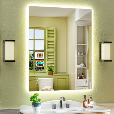 Bathroom LED Mirror with Backlit, Anti Fog Lighted Vanity Mirror with Stepless Dimmable, ETL Listed, IP54 Waterproof, CRI90+, HD Tempered Glass