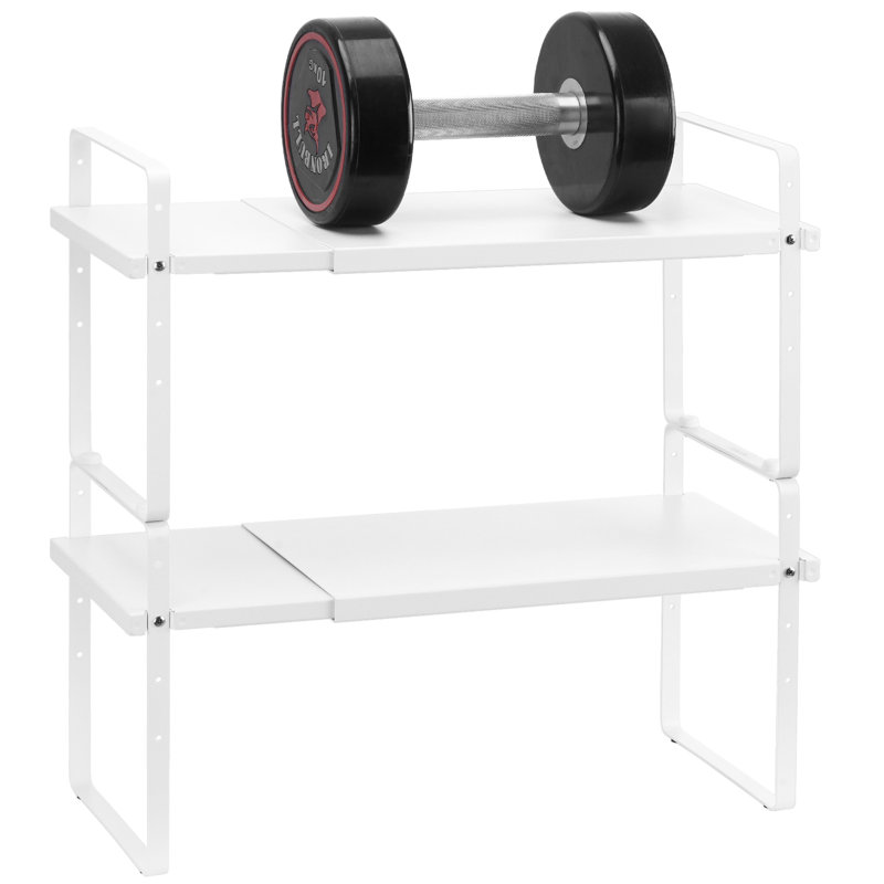 2 Tier Steel Kitchen Storage Shelf With Adjustable Height, Expandable Width, Stackable Design For Countertop Organization Height Spice Rack, And
