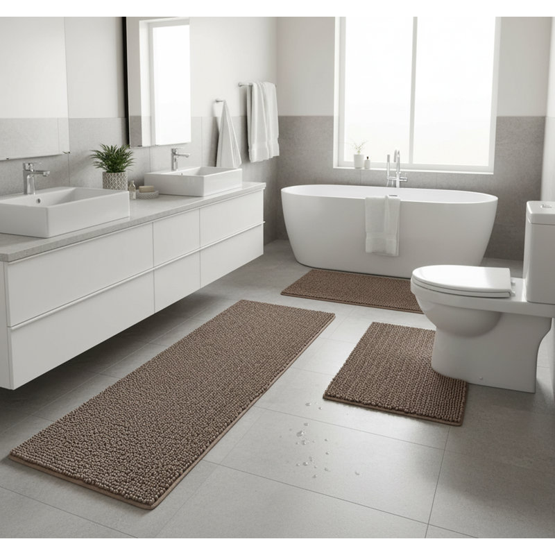 Chenille Non-Slip Bath Mat, Dark Beige