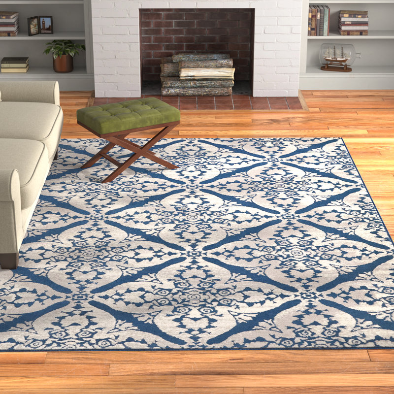 Tapis ikat bleu et gris Aquilino, Rectangle 6 pi 6 po x 9 pi 6 po
