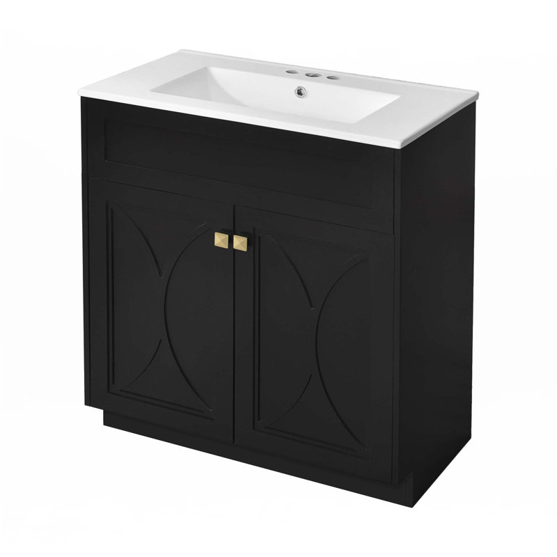 Meuble-lavabo 30 po avec lavabo en céramique, Noir, noir, noir, noir