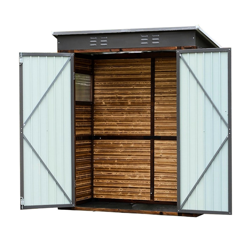 Remise à outils en fer 3 * 5Ft - Nature et fonctionnelle. Finition imperméable en bois de cèdre. Portes de toit modernes en fer. Excellent éclairage de ventilation. Structure solide. Assemblage facile. À des fins diverses. 61,94 po
