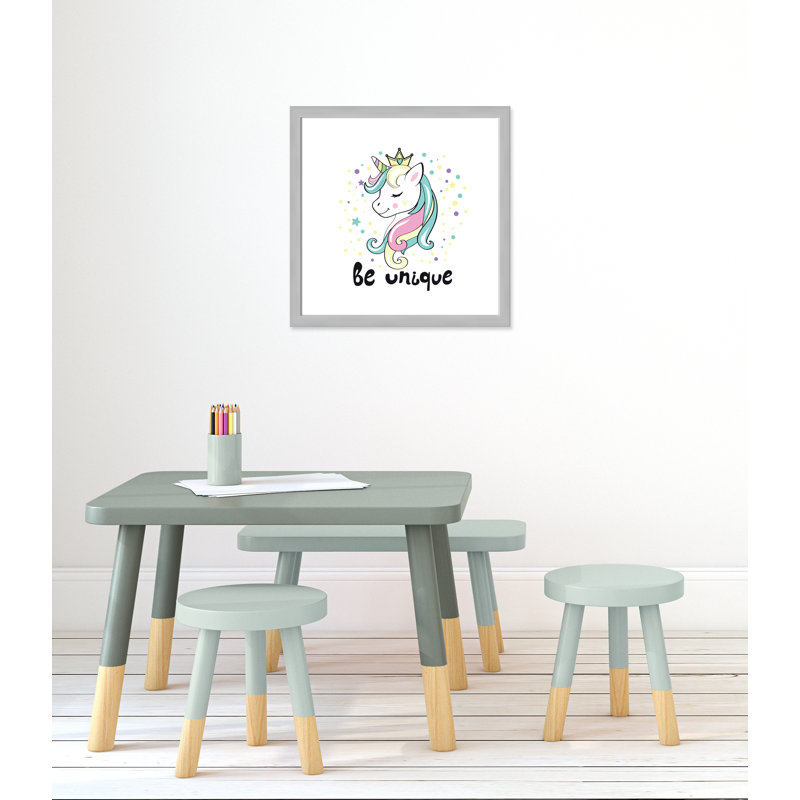 Be Unique Unicorn Paper Print, 22.5" H x 22.5" W x 0.6" D, Silver Flat Framed