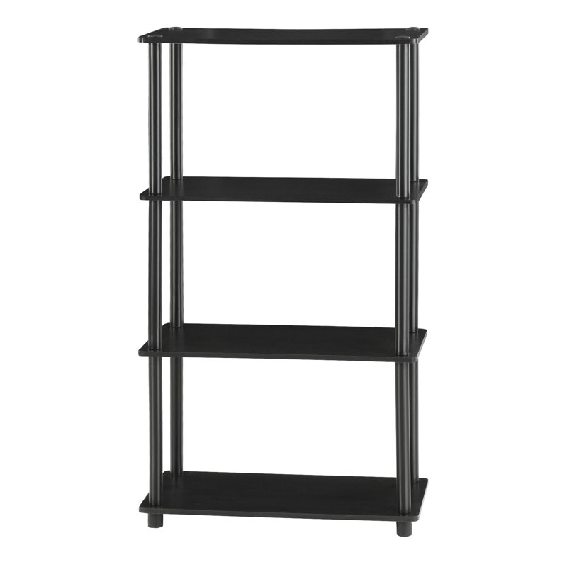 Johnston 4 Tier Toolless Assembly Shelving Unit Bookcase, Americano/Black Round Tubes