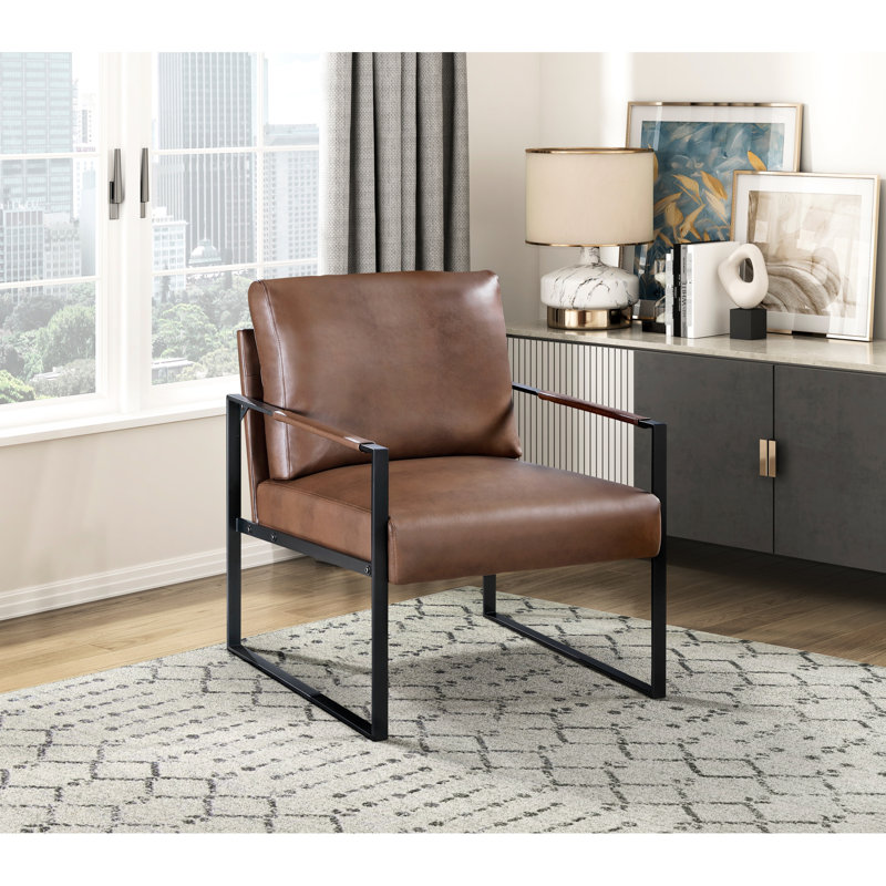 Chaise de bureau moderne, siège en similicuir brun, coussins de salon à structure en métal,, Brun