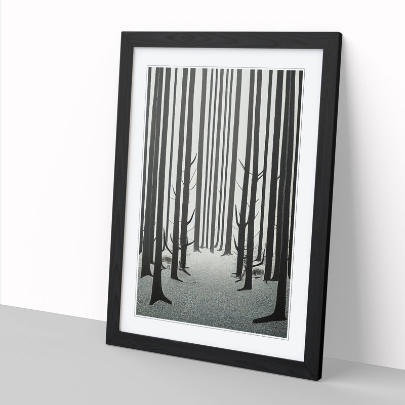 Winter Forest Illustration - Single Picture Frame Print, 64cm H x 46cm W x 2cm D, Black