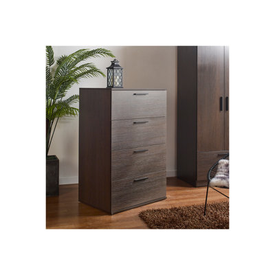 Oliver Farmhouse Four-Drawer Jumbo Chest in Dark Brown by Latitude Run