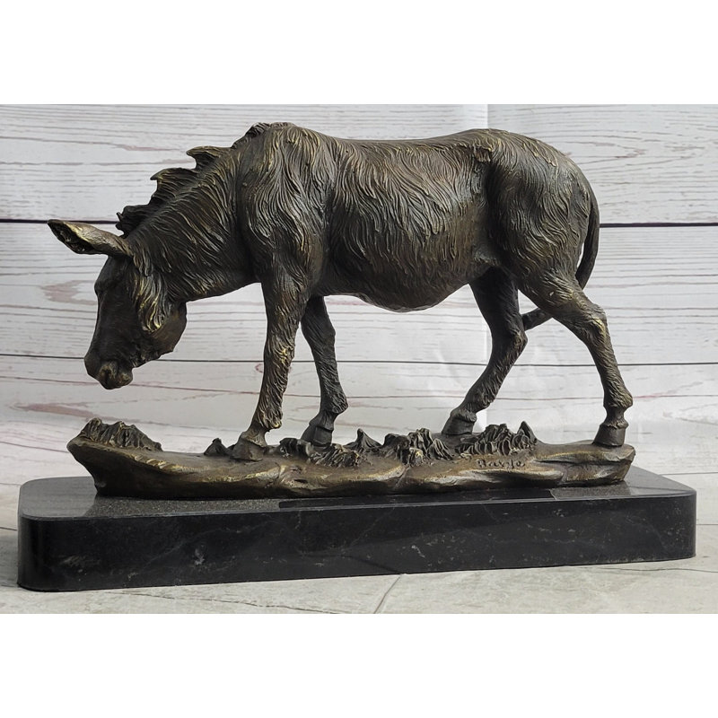 Donkey Mule Bronze Statue Sculpture Handmade Art Figure by Barye on Marble Base