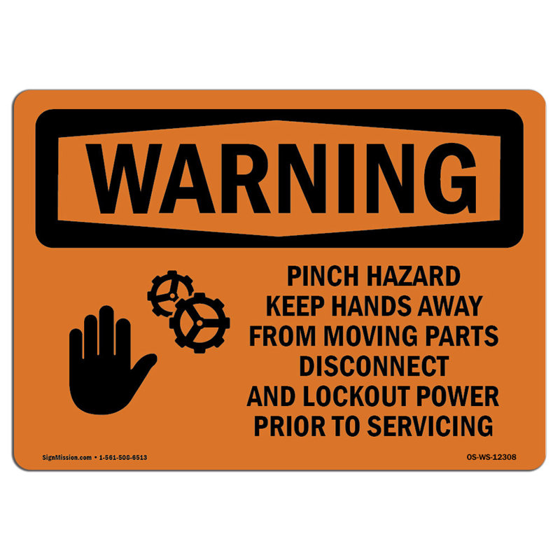 Signe «Pinch Hazard Keep Hands Away», H 18 po x l 24 po x P 0,1 po