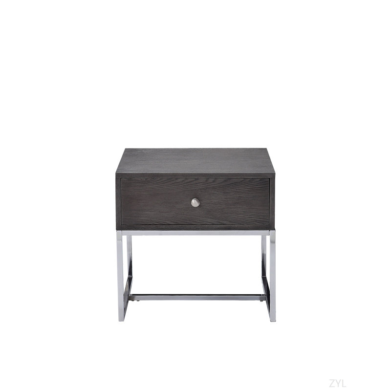 Gray Oak & Chrome Finish End Table