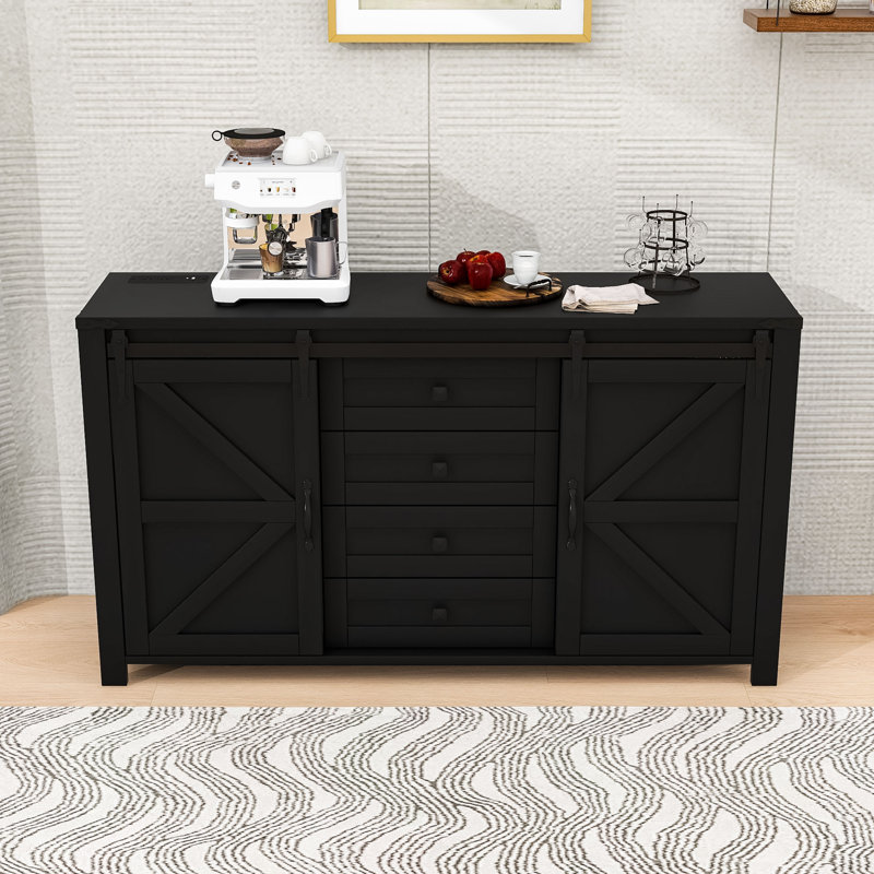 Buffet durable avec finition résistante aux égratignures, solutions de rangement polyvalentes, Noir